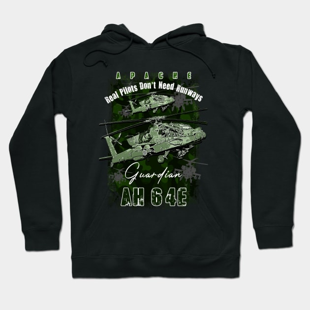 AH64 Apache Us Air Force  attack helicopter with cool saying REAL PILOTS DON'T NEED RUNWAYS Hoodie by aeroloversclothing